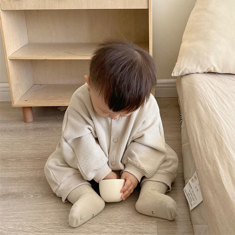 Newborn Baby Boy Waffle Jumpsuit Spring Autumn Girl Solid-TB00306-Veeddydropshipping