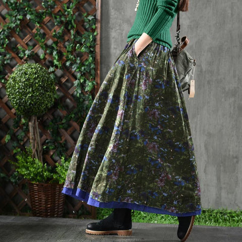 Women Literary Loose Elastic Waist A-Line Skirt -WF00539-Veeddydropshipping