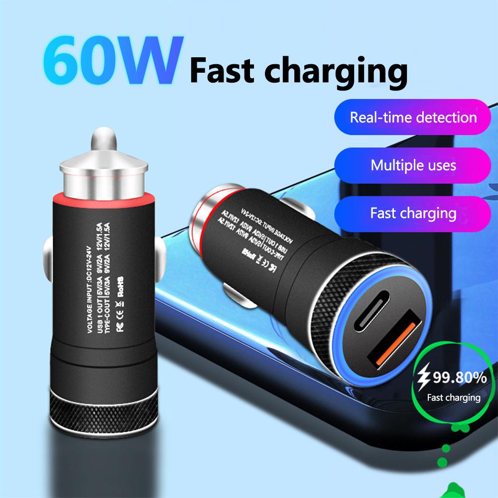 60W USB Type C Car Charger QC 3.0 P 6A USB PD Fast Charging-PA01192-Veeddydropshipping
