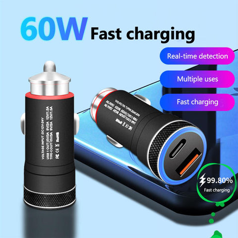60W USB Type C Car Charger QC 3.0 P 6A USB PD Fast Charging-PA01192-Veeddydropshipping