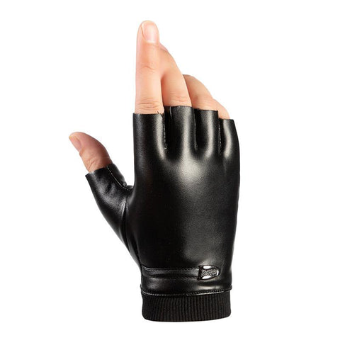 Breathable PU Leather Gloves Winter Fingerless Mittens Half Finger Gloves-OS01007-Veeddydropshipping