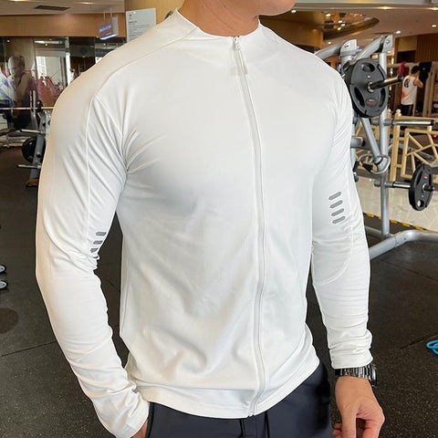 Men Autumn Fitness Coats Stand Collar Zipper Quick Dry Long Sleeve Sportwear Gym -OS00713-Veeddydropshipping
