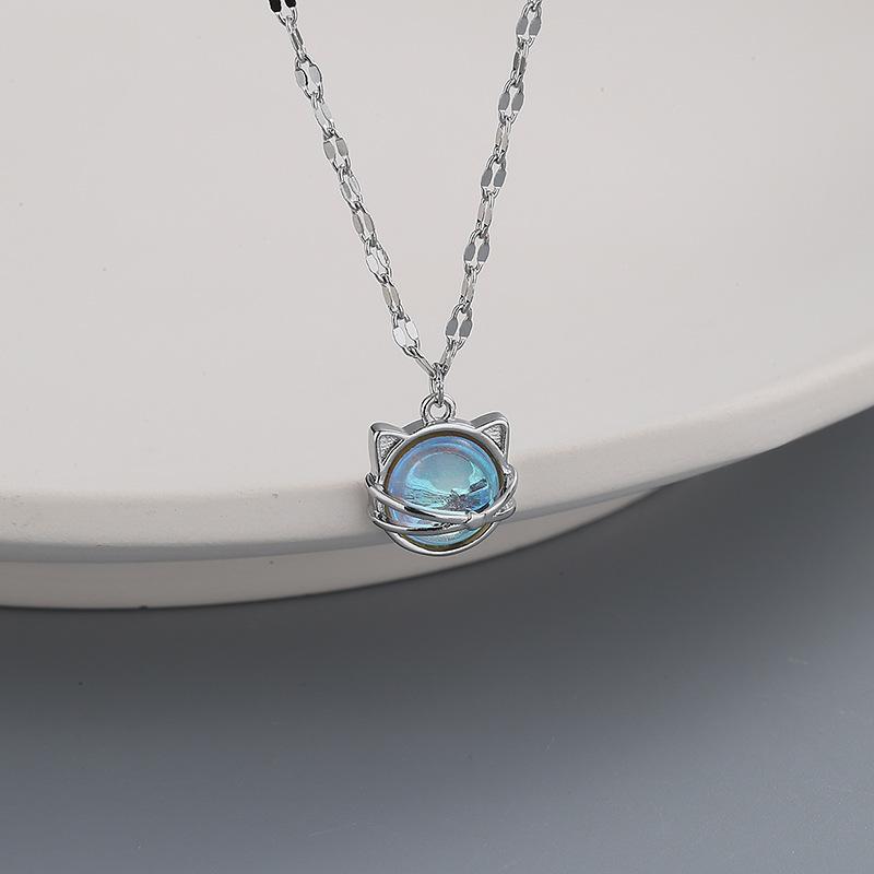 Simple Moonstone Cat Pendant Necklace  Fashion Jewelry-JW01212-Veeddydropshipping