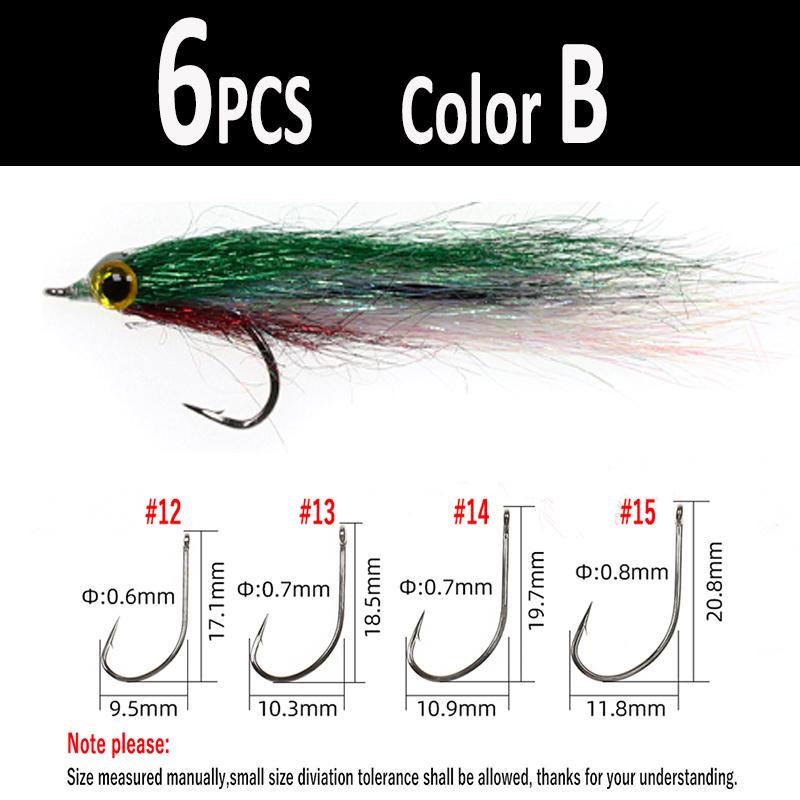 6pcs Wounded Ice Dub Minnow Fly Fishing Flies Realistic Baitfish Lures-OS00531-Veeddydropshipping
