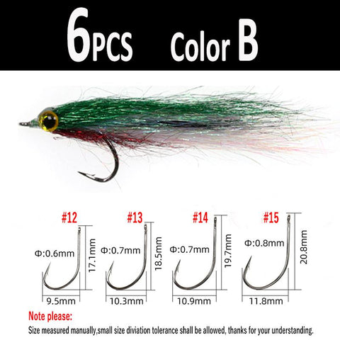 6pcs Wounded Ice Dub Minnow Fly Fishing Flies Realistic Baitfish Lures-OS00531-Veeddydropshipping