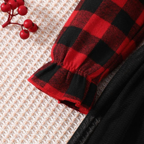 EWODOS 1-5 Years Toddler Girls Christmas Dress Sweet Plaid V-Neck Long-TB00839-Veeddydropshipping