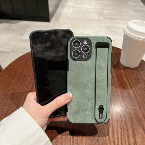 For iPhone 14 Pro Max 13 12 11 X XR 8 7 Suede Leather Hand Strap Soft Case Cover-PA00122-Veeddydropshipping