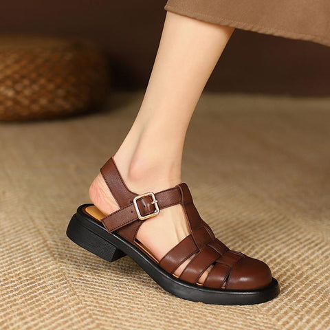 Leather Luxury Roman Sandals Casual Buckle Strap Summer-BS00854-Veeddydropshipping