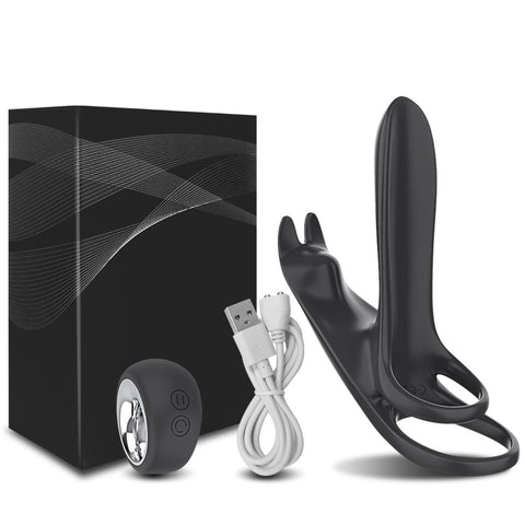 Ejaculation Couples Delay Penis Vibrator with Double Cock Ring Nipples Massager -BH01170-Veeddydropshipping