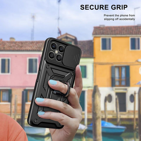For Huawei Honor X8 Case Rugged Armor Magnetic Car Ring Phone Cases For Honor-PA00258-Veeddydropshipping