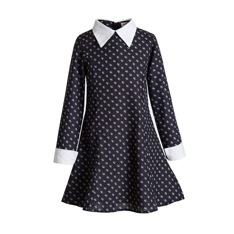 Halloween costume, Gothic costume, Wednesday dress, black dress white collar-TB00852-Veeddydropshipping