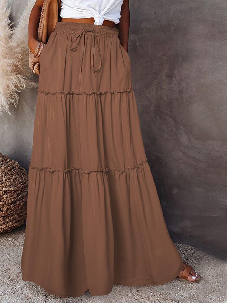 High Waist Long Solid A-Line Skirt Women-WF00372-Veeddydropshipping