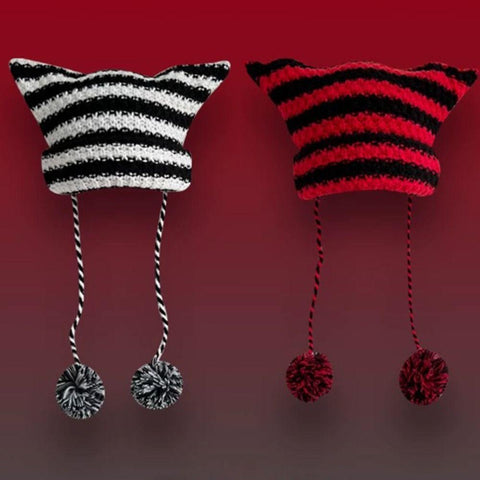 Knitting Striped Beanie Hat Knitted Wool Caps-Veeddydropshipping