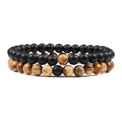 1-2PCS Beaded Bracelets Bangles Set Natural Lava Stone-JW00924-Veeddydropshipping