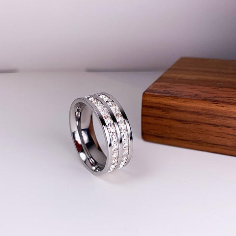 Rose Gold Color Double Row Square Zircon Ring For Women-JW00027