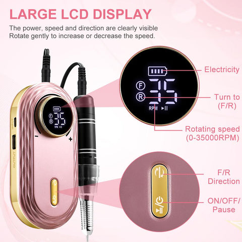 Nail Drill Manicure Set Electric Machine Rechargeable Salon -BH01027-Veeddydropshipping