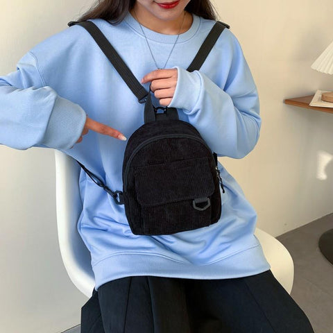 Solid Color Corduroy Small Backpacks Simple Casual Student-BS00245-Veeddydropshipping