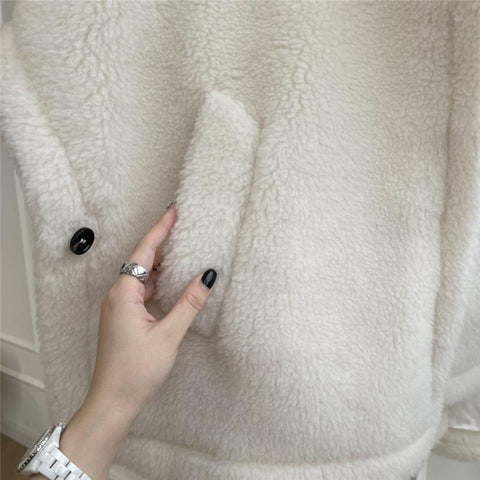 Female Winter Camel Jacket Gray Sheep Wool Coat-WF00213-Veeddydropshipping