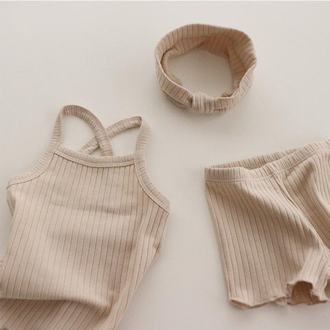 Toddler Baby Pajamas Clothing Sets for Girl Solid Vest Top + Shorts Suit-TB01070-Veeddydropshipping
