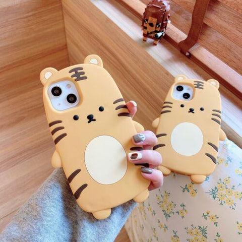 3D Cartoon Cute Tiger Silicone Case for iPhone 13 Pro Max 12 11 XR SE XS 7 8Plus-PA00163-Veeddydropshipping
