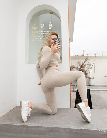 Seamless Yoga Suit Sports Set Gym Clothes Fitness Women Long Sleeve Crop -OS00779-Veeddydropshipping