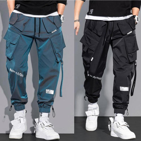 Men Ribbons Harem Jogging Pants Male Slim
