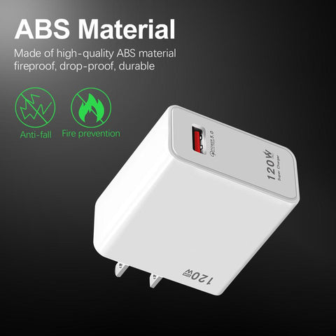 120W Phone Charger Adapter QC5.0 Fire Retardant USB Mobile Phone Charging Head US-PA00365-Veeddydropshipping