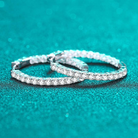 White Gold Moissanite Hoop Earring   3.1cm 925 Sterling Silver-JW00081-Veeddydropshipping