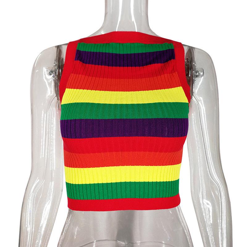 Woman Sleeveless Rainbow Printed Tank Tops Tops Vest-Veeddydropshipping
