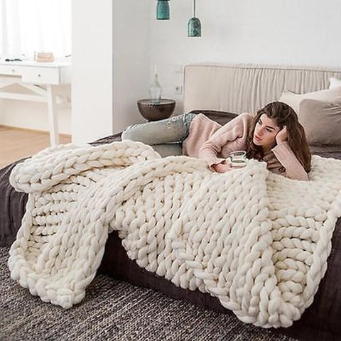 Soft Handmade Weaving Thick Yarn Blanket-HA00447-Veeddydropshipping