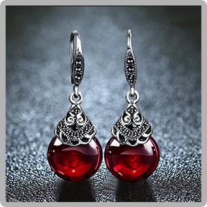 Vintage Garnet 925 Sterling Silver Drop Gemstone Pendant Necklace-JW00111-Veeddydropshipping