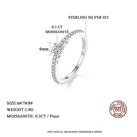 925 Sterling Silver Small Moissnaite Ring For Women Simple Sparkling Round-JW00038-Veeddydropshipping