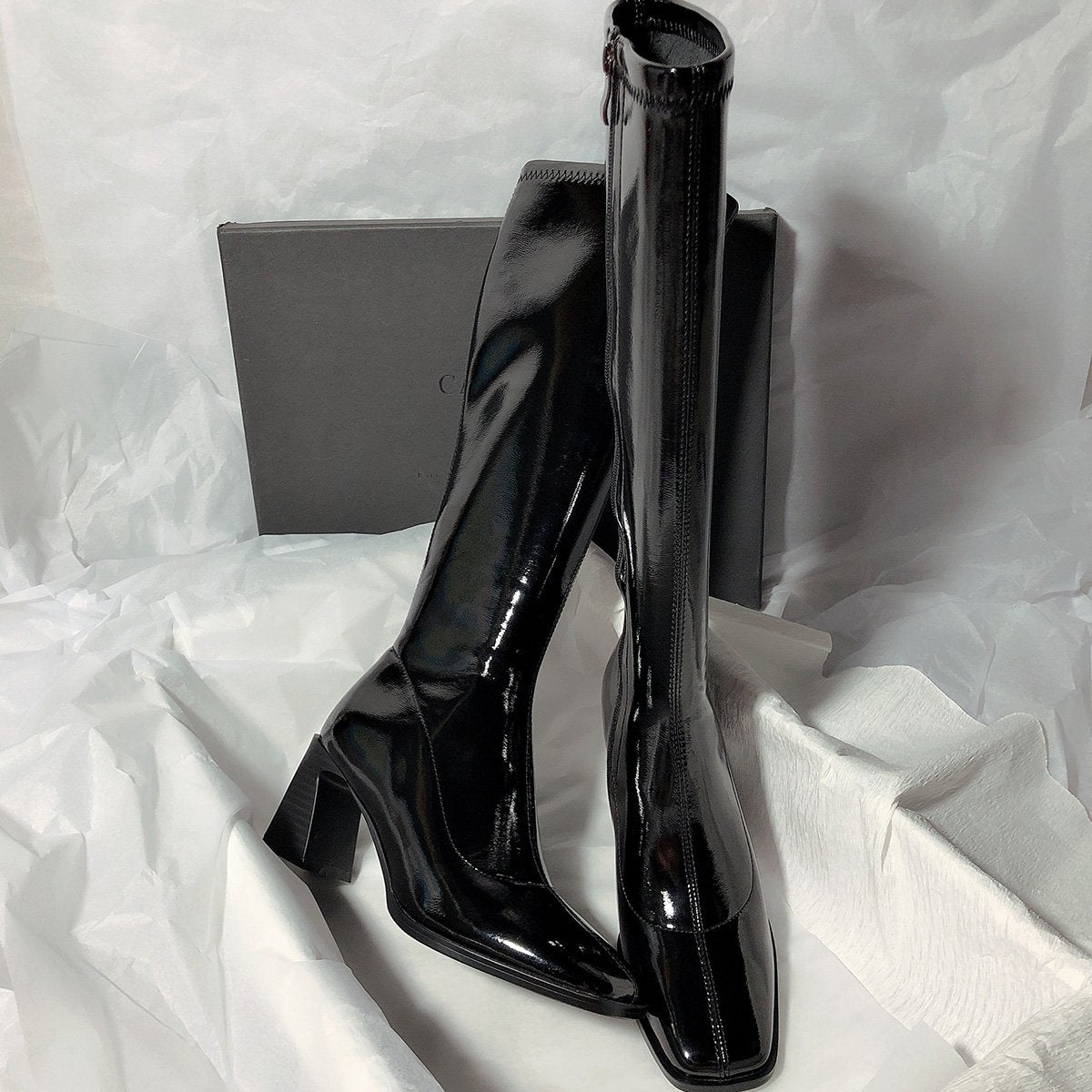 Quality Leather Patent Leather Ladies Zip Knight Boots-BS00934-Veeddydropshipping