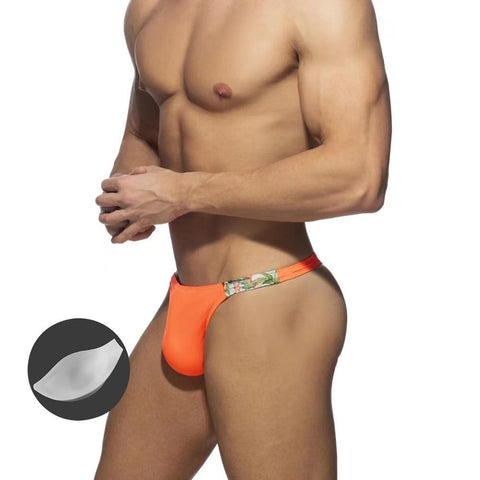 Thong Mens With Push Pad Solid Color Stitching Swim Trunks European American -OS00180-Veeddydropshipping