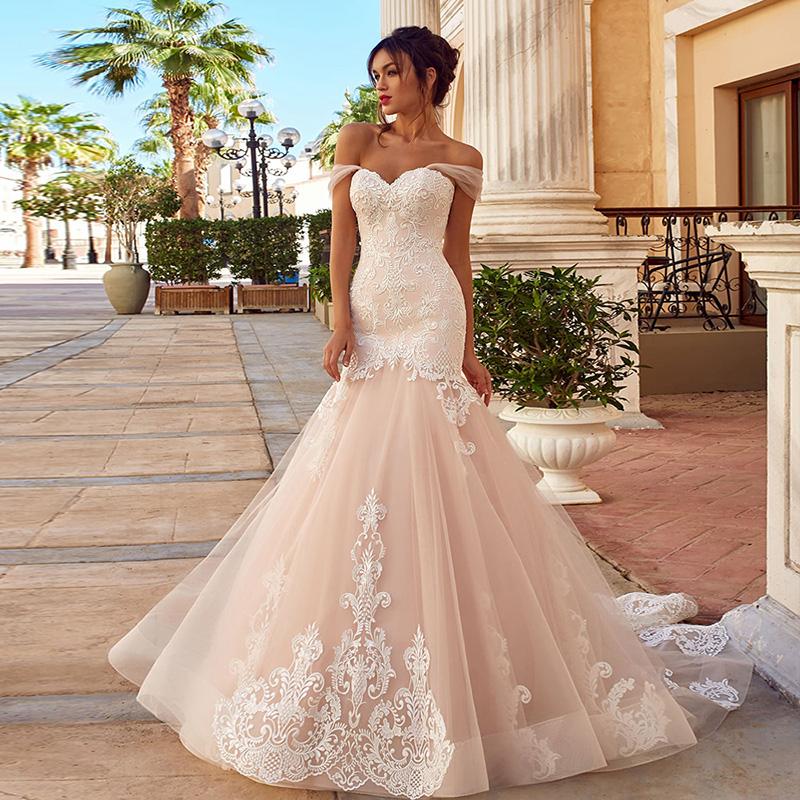 Fairy Floral Appliques Tulle Mermaid Wedding Dress-WF01572-Veeddydropshipping