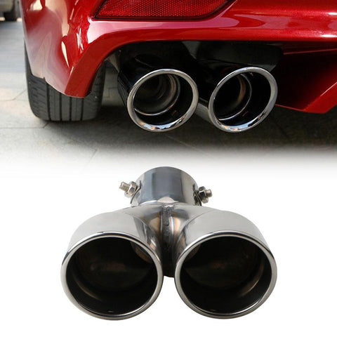 Bent Dual Exhaust Tip Bolt-on Rolled Edge Slant Stainless Steel Cut-AM00097-Veeddydropshipping