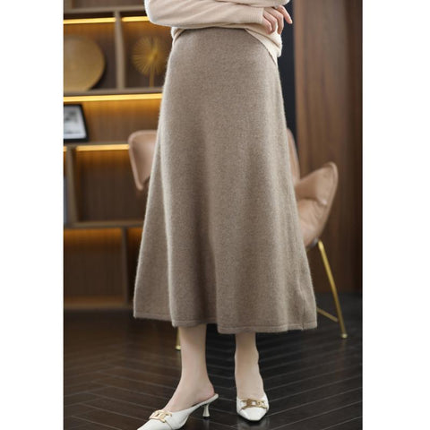 100% Pure Wool Knitted Skirt Women High Waist Skirt-WF00491-Veeddydropshipping
