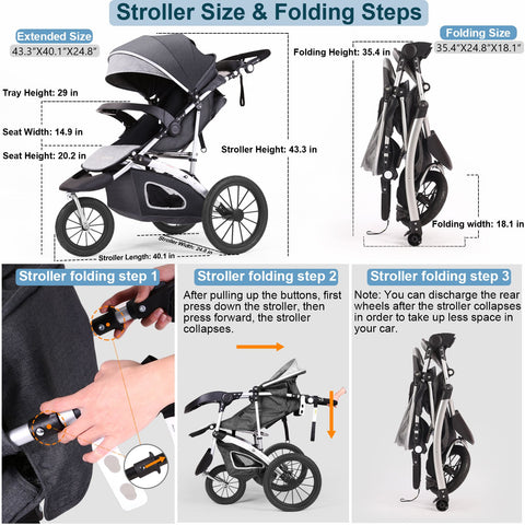Jogging Stroller Foldable Jogging Stroller Single Toddler Stroller Jogging-TB00406-Veeddydropshipping