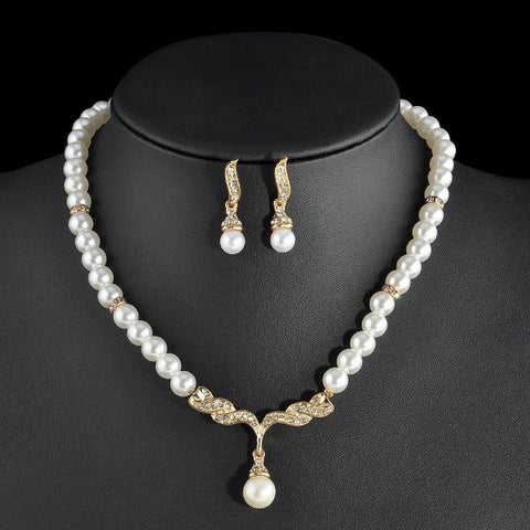 pearl Bridal Jewelry Sets  Pearl Drop  Wedding Jewelry Sets  -JW00280-Veeddydropshipping
