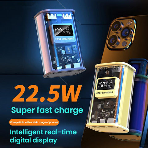 30000mAh Transparent Fast Charging Power Bank 22.5W PD Portable External Spare Battery Pack-PA00501-Veeddydropshipping