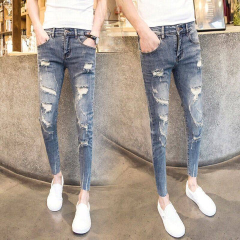 Luxury Denim Stretch Skinny Pants Ripped Slim Black-MF00657-Veeddydropshipping