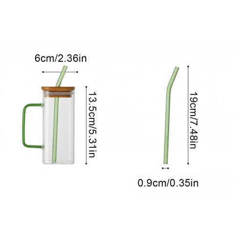 Square Glass Cup With Bamboo Lid and Straw-HA01286-Veeddydropshipping