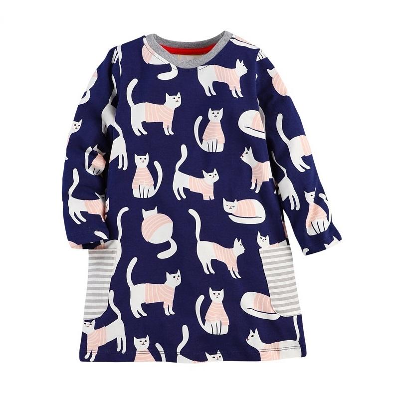 Baby Gilr Dress Girls Spring Autumn Dresses For 1-6 Years Cotton Cartoon Cat-TB00899-Veeddydropshipping