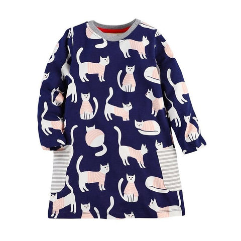 Baby Gilr Dress Girls Spring Autumn Dresses For 1-6 Years Cotton Cartoon Cat-TB00899-Veeddydropshipping