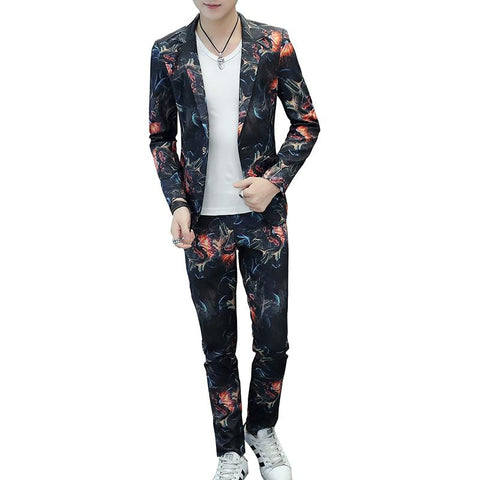 Printed business Blazers/Male slim fit Casual suit of two-MF01272-Veeddydropshipping