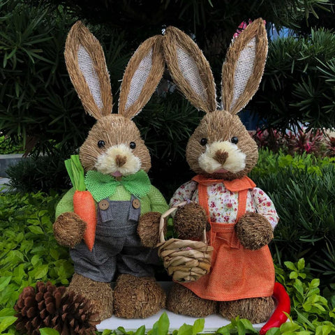 Straw Standing Rabbits Hand Woven Pastoral-HA00310-Veeddydropshipping