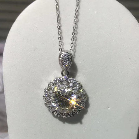 Moissanite Necklace Snow Flower Pendant Neck Chain-JW00118-Veeddydropshipping
