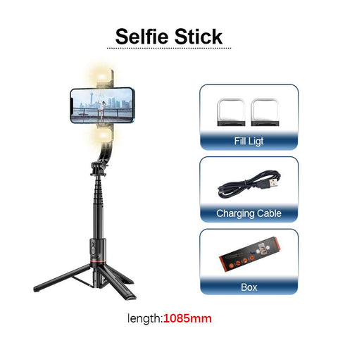 Foldable Wireless Bluetooth Selfie Stick Tripod with Bluetooth shutter Fill Light Aluminum -CE00314-Veeddydropshipping