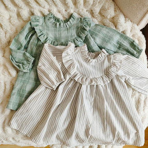 2022 Autumn Children Girls Dress Vestido New Long Sleeve Linen Cotton-TB00883-Veeddydropshipping