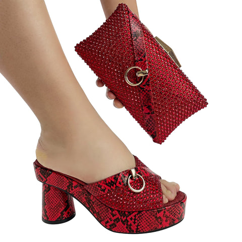 Matching Set Bling Bling Birthday Party Shoe with Bag Chunky Platform-BS00850-Veeddydropshipping